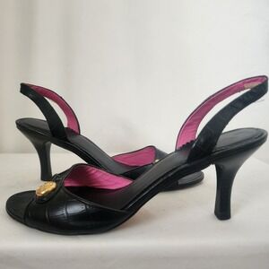 Y2K Vintage Lilly Pulitzer Black Croc-Embossed Leather Slingback Heel Sandals 8